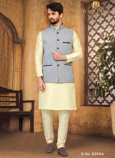 Gray Colour Outluk 82 New Designer Ethnic Wear Mens Kurta Pajama With Jacket Collection 82004